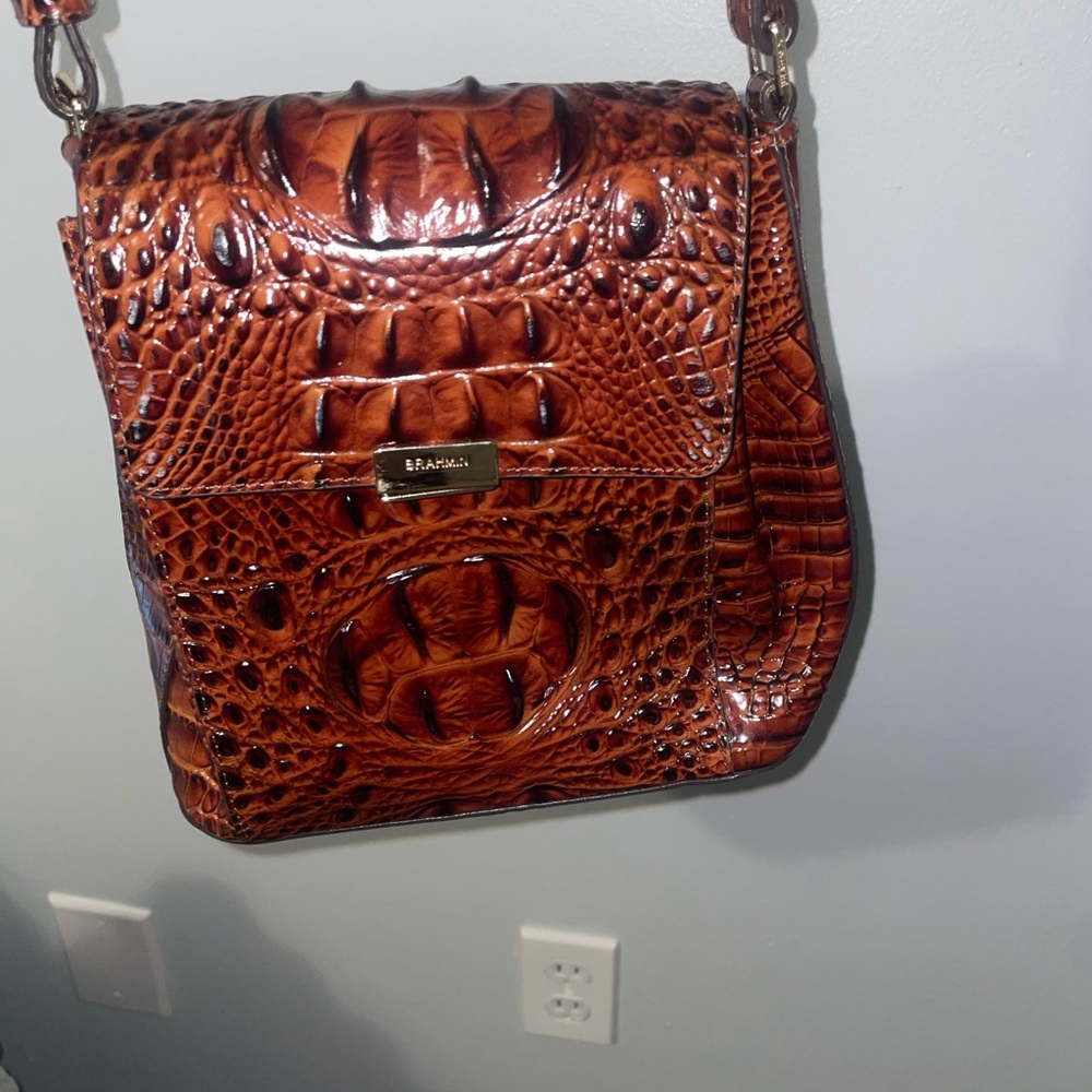 Brahmin Tan Crocodile Embossed Crossbody Bag